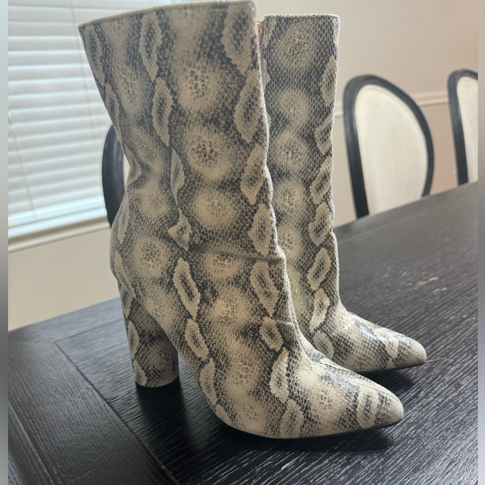Fashion Nova Snake Skin (feaux) heel boots.